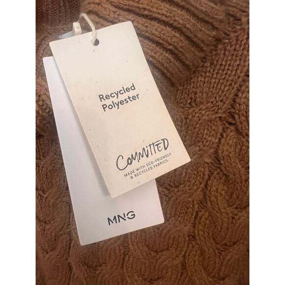 MANGO Oversized Cable Knit Turtleneck Sweater L Fisherman Cabincore Boho chic - Picture 5 of 8